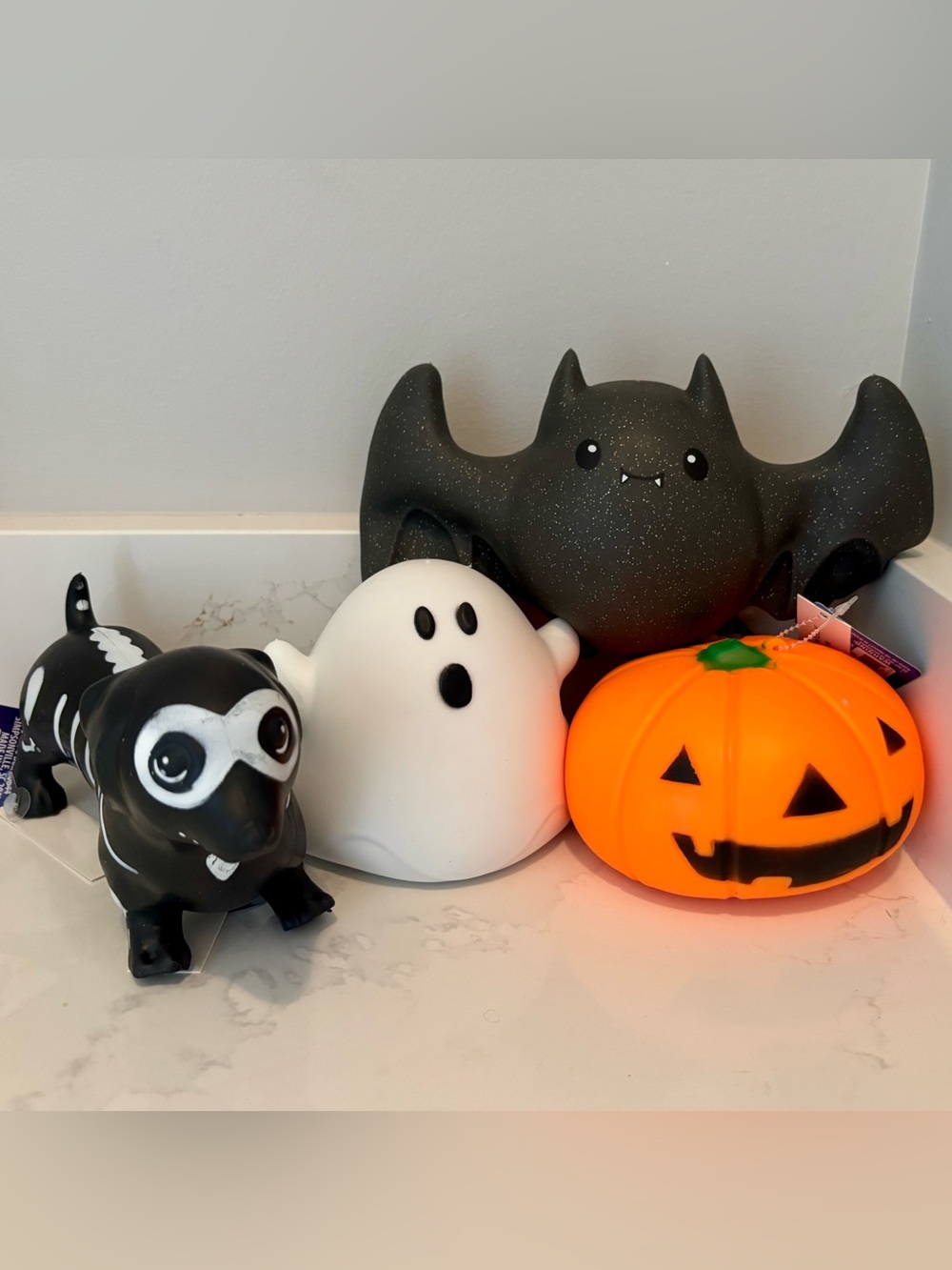 Toymendous Sunny Days Halloween Squishy Set 2026 - Pumpkin, Ghost, Bat & Dog